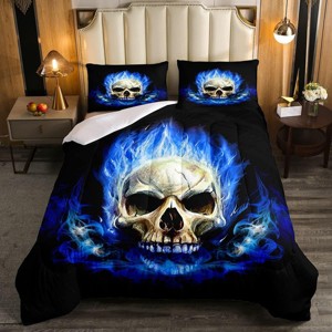 Hachikiko 3D Skull Comforter Set, Queen Size Bedding with 2 Shams & Cushion Cover, Ultra-Soft, Lightweight, Stain & Wrinkle Resistant, Breathable - 1 of 4