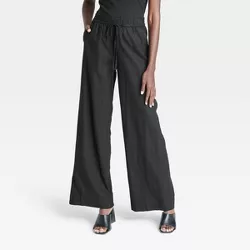 Women's High-Rise Wide Leg Linen Pull-On Pants - A New Day™ Black L