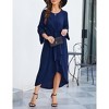 Womens Knot Waist Round Neck Long Sleeve Midi Dress Vintage Semi Formal Dresses for Wedding Guest Cocktail - 3 of 4