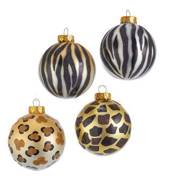 Kurt Adler 80MM Gold, Silver and Black Animal Glass Ball Ornaments, 6 Piece Box