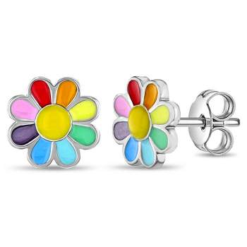 Girls' Rainbow Daisy Standard Sterling Silver Earrings - In Season Jewelry