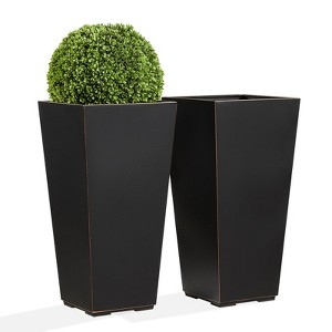 Wallowa 2 Piece Weather Resistant Tapered Metal Planter with Removable Shelf and Drainage Hole - 1 of 4