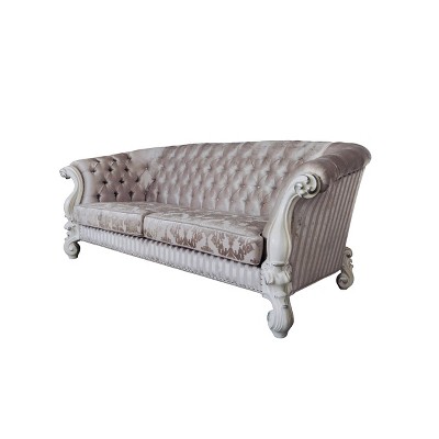 99" Ivory Velvet Tufted Sofa with Rolled Arms and Nailhead Trim
