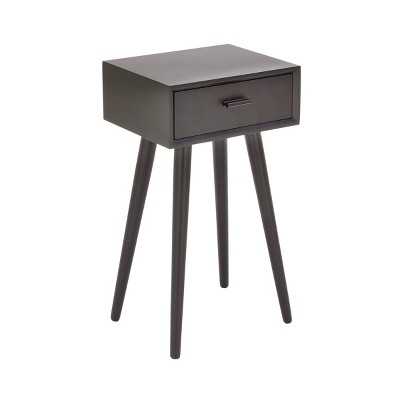 Modern Matte Black 16" Solid Wood Accent Table with Storage