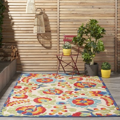 Medium Multicolor Floral Synthetic Flat Woven Rug