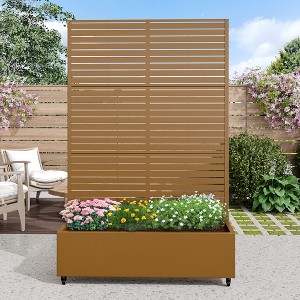 Spassway 72"H*47"W Metal Planter Box with Trellis Raised Garden Bed with Wheels Pot Planter for Climbing Plant Decorative Privacy Screen Brown - 1 of 4