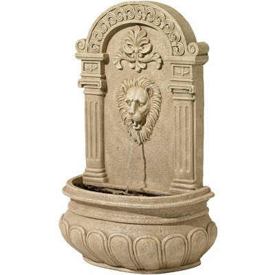 Sandstone Lion Face Outdoor Wall Water Fountain with Ionic Columns