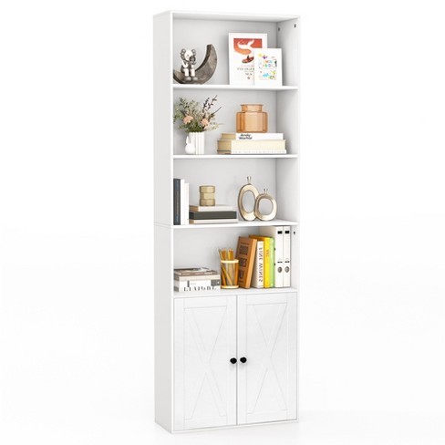 Prepac Tall Bookcase with 2 Shaker Doors - White