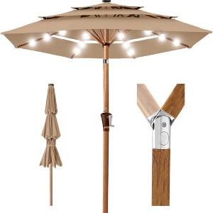 Best Choice Products Woodgrain Pattern 10ft 3-Tier Solar Patio Umbrella w/ 24 LED Lights, Tilt - 1 of 4