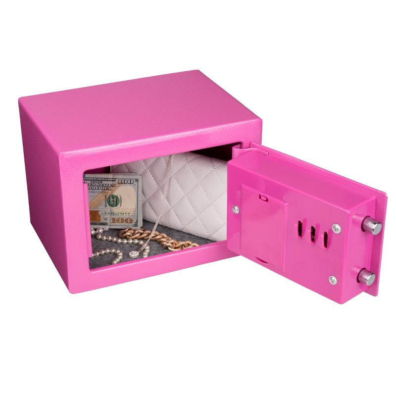 Fleming Supply Digital Security Safe Box for Valuables - Steel Lock Box With Electronic Keypad, Pink, 5 of 7