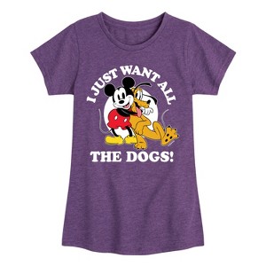 Girls' - Disney - Mickey Pluto Just Want All Dogs Fitted Short Sleeve Graphic T-Shirt - 1 of 4