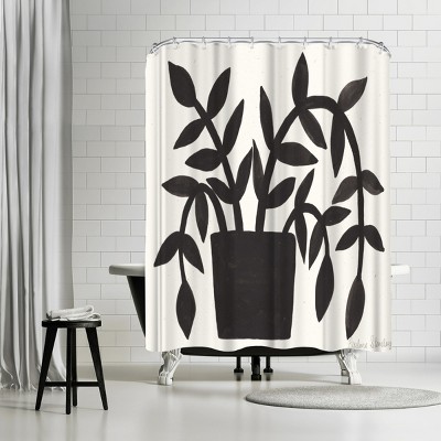 Americanflat Black Plant Gouache by Pauline Stanley Shower Curtains