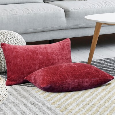 Burgundy Chenille 12"x20" Decorative Throw Pillow Covers with Zipper Closure