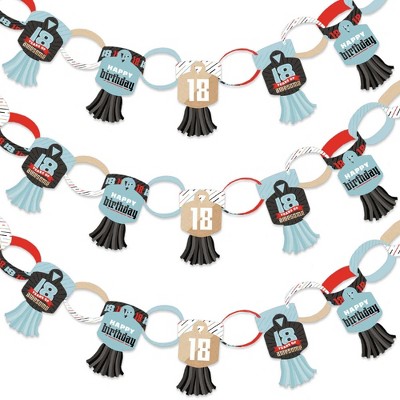 Big Dot of Happiness Boy 18th Birthday - 90 Chain Links and 30 Paper Tassels Decor Kit- Eighteenth Birthday Party Paper Chains Garland - 21 feet