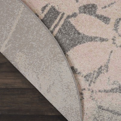 Elysian Blooms 63'' Grey and Pink Floral Round Area Rug