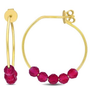 EVERLY JEWELRY | Yellow Plated Sterling Silver 0.45 CT TGW Created Ruby Hoop Earrings - 1 of 4