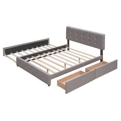 NicBex Queen Size Linen Upholstered Platform Bed with 2 Drawers and 1 Twin XL Trundle for Adults/Boys/Girls