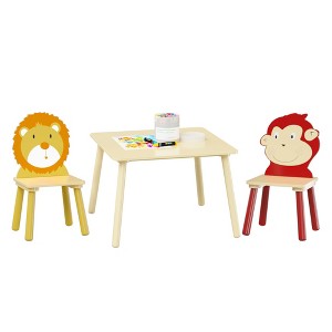 Ruvalino Seating Sets Kids Table and Chair Set Lion and Monkey Design for Living Room Playroom, Natural, 27.01"*26.03"*3.03" - 1 of 4