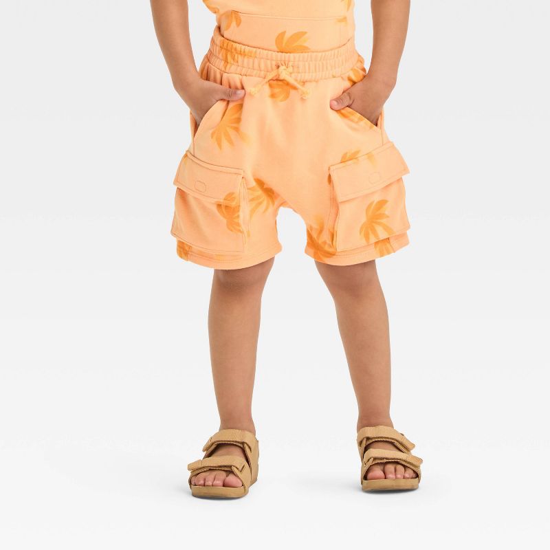 Grayson Mini Toddler Boys' Palm Tree Pull-On Cargo Shorts - Orange, 1 of 4