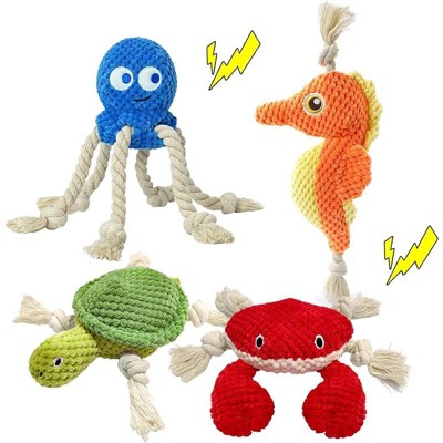 Dog Toys Set Sea Crinkle Plush Toy Rope Toys for Dogs Tug of War Toy & Oral Care Puppy Toys for Small Medium Large Dogs