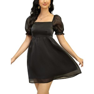 Womens Puff Short Sleeve Square Neck Puffy Dress Babydoll Womens Puff Short Sleeve Square Neck Puffy Dress Babydoll