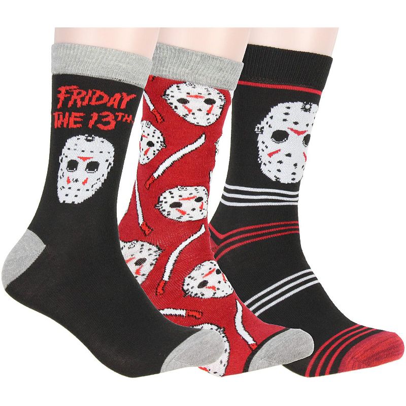 Friday The 13th Jason Voorhees Mask Adult 3 Pack Crew Socks for Men Multicoloured, 1 of 5