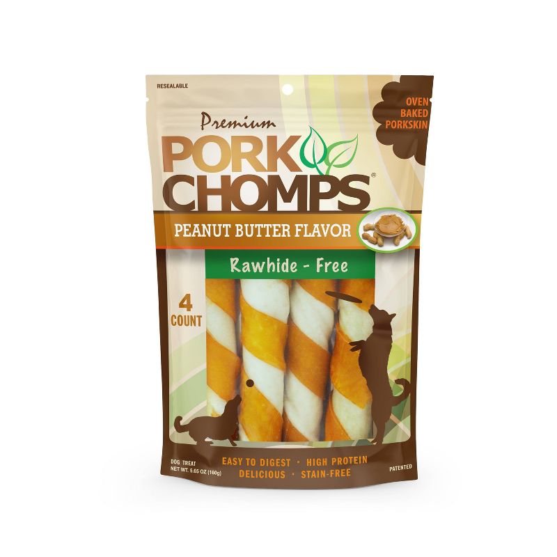 Nutri Chomps Pork Chomps Peanut Butter Chewy Treats Dog Treats - 4ct/5.65oz, 1 of 6
