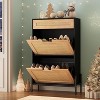 Hidden Rattan Shoe Storage Cabinet with 2 Flip Doors & Drawer, Adjustable Freestanding Shoe Organizer with Metal Legs for Entryway & Hallway - 2 of 4