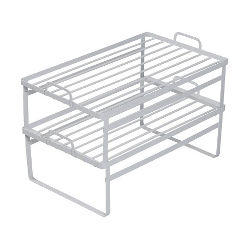 Simple Houseware Under Sink 2 Tier Expandable Shelf Organizer Rack, White (Expand from 15 to 25 inches)