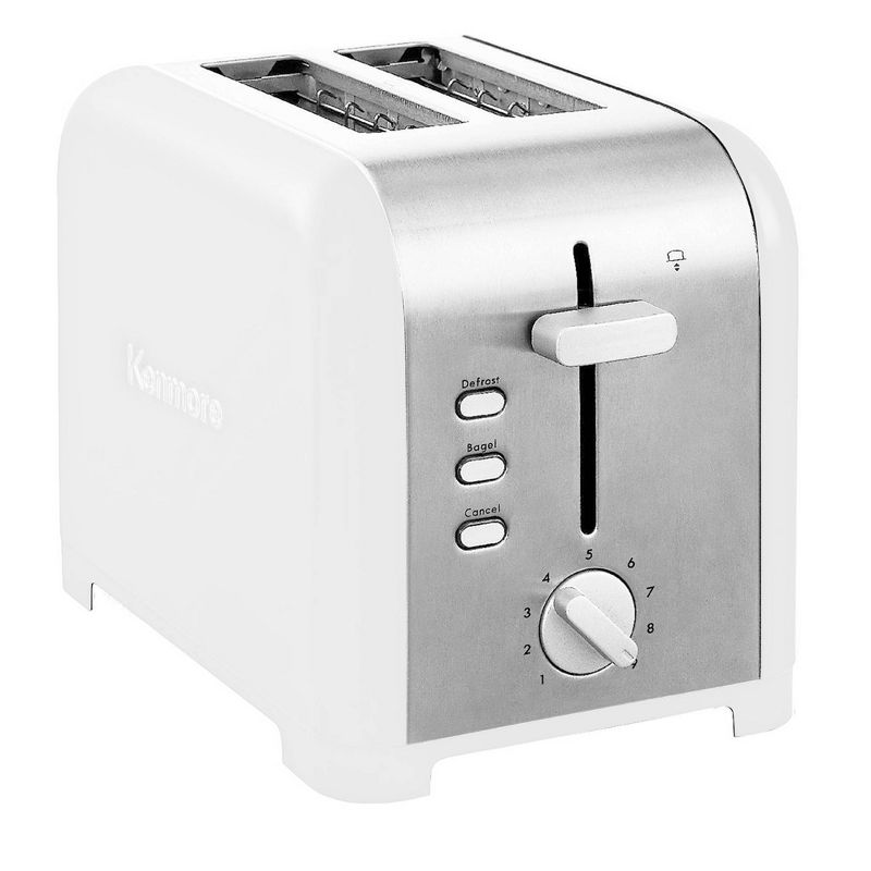 Kenmore 2-Slice White Stainless Steel Toaster, Wide Slot, Bagel/Defrost, 1 of 6