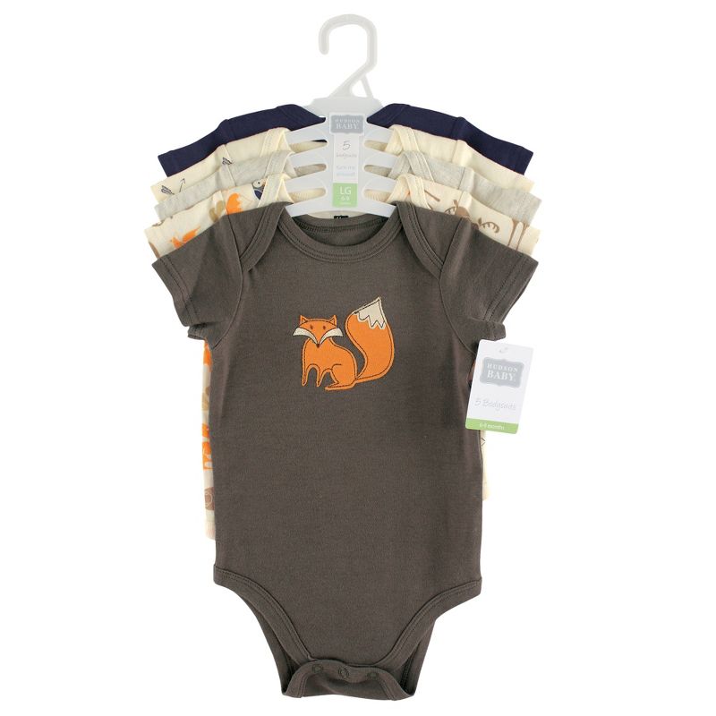 Hudson Baby Infant Boy Cotton Bodysuits 5pk, Forest, 3 of 4