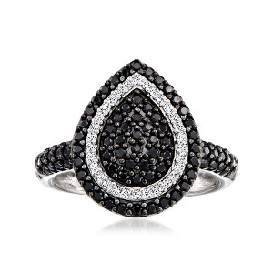 Ross-Simons 1.60 ct. t.w. Black Spinel and .60 ct. t.w. White Zircon Pear-Shaped Ring in Sterling Silver - 1 of 4