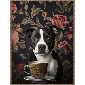 Amanti Art The Refined Staffy Cafe Moment by Mowzu  Framed Canvas Wall Art - 1 of 4
