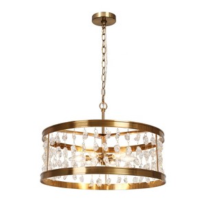 LNC Bulbiferum 6-Lights 21.7" Luxury and Glam Drum Medium Chandelier, Distressed Gold with Crystal - 1 of 4