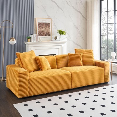 106"W 4-Seat Large Sofa with 4 Throw Pillows, Soft Corduroy Upholstered Sofa Couch 4B - ModernLuxe