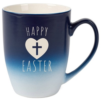 Elanze Designs Happy Easter 12 Ounce Ceramic Laser-Etched Engraved Drinkware Mug, Blue and White Ombre