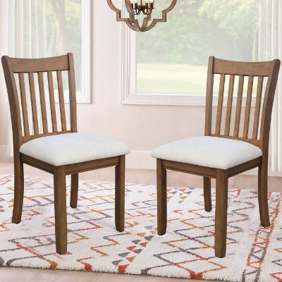 CAVINAS Traditional Wooden Dining Chairs with Slatted Back and Padded Seat, Set of 2, Kitchen Side Chairs