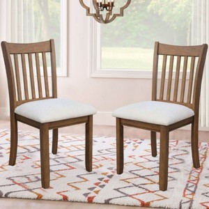 CAVINAS Traditional Wooden Dining Chairs with Slatted Back and Padded Seat, Set of 2, Kitchen Side Chairs - 1 of 4