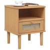 vidaXL Bedside Cabinet SENJA in Rattan Look - Brown Solid Pine Wood Nightstand with Storage Compartment and Drawer - 3 of 4