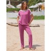 EXLURA Womens Summer 2 Piece Outfits Color Block Short Sleeve Tops Tracksuit Wide Leg Pants Matching Set Lounge Sets 2025 - 3 of 4