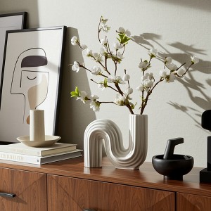 Modern Ceramic Vase - Unique Sculptural Design - Matte Ribbed Finish - Decorative Accent for Home, Office, Bedroom & Living Room - 6" White - 1 of 4