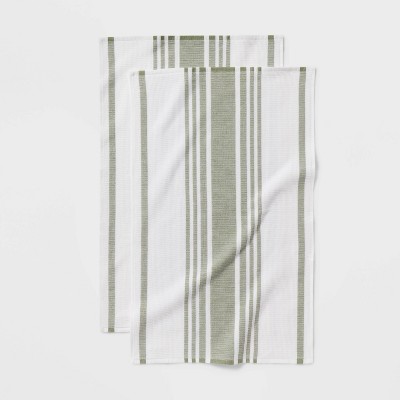 2pk Stripe Dual Sided Terry Kitchen Towel Green - Threshold&#8482;_1