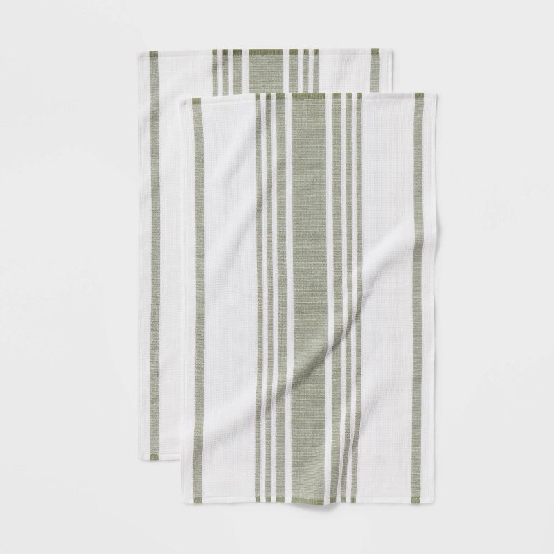 2pk Stripe Dual Sided Terry Kitchen Towel Green - Threshold&#8482;, 4 of 5