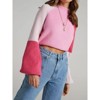 Women Lantern Long Sleeve Pullover Sweater Kint Shirt Fall Casual High Crew Neck Contrast Color Loose Fit Top - 3 of 4