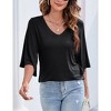 Coolmee Women's Loose V Neck Blouse with 3/4 Bell Sleeves - 4 of 4