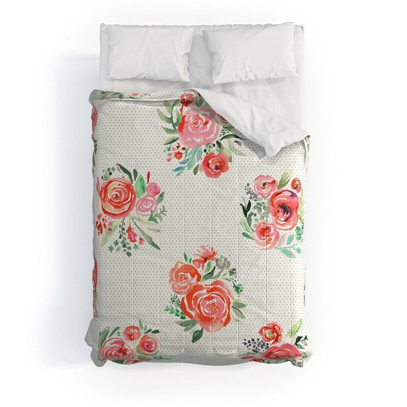 3pc King Sweet Roses Bouquet Watercolor Cotton Comforter &#38; Sham Set Orange - Deny Designs, 1 of 6