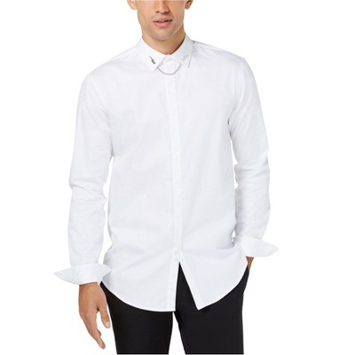 I.N.C International Concepts Mens Bolt Chain Button Up Shirt, White, Large