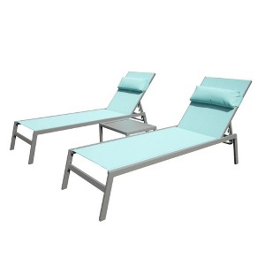 PAGED Outdoor Lounge Chairs with Side Table,3PC Outdoor Chaise Lounge Chair Set with Adjustable Backrest,2 Lounge chairs and 1Table - 1 of 4
