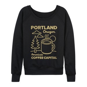 Women's - Instant Message - Portland Coffee Lightweight French Terry Wide Neck Long Sleeve Graphic Shirt - 1 of 4