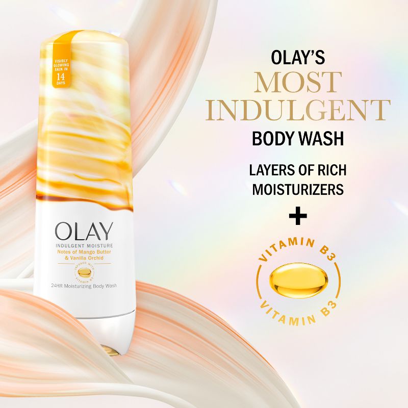 Olay Indulgent Moisture Body Wash Infused with Vitamin B3 - Notes of Mango Butter and Vanilla Orchid - 20 fl oz, 4 of 11